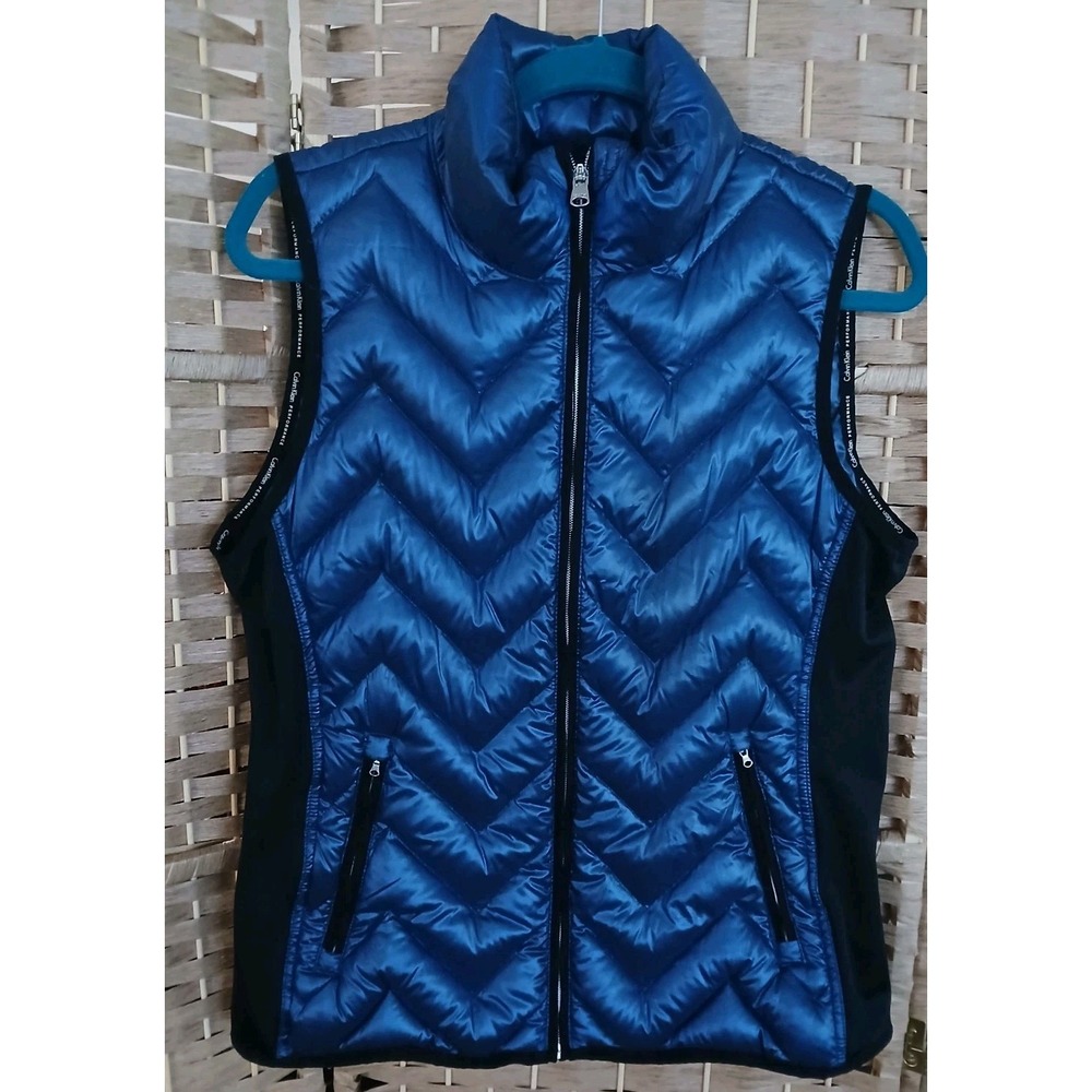 Calvin Klein Performance Women's Metallic Blue Down Puffer Vest Sz L